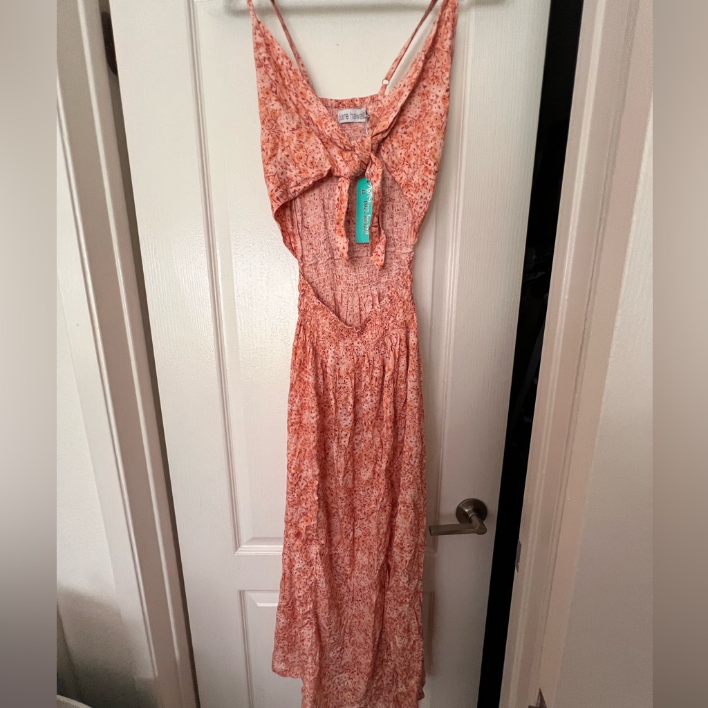 Tiare Hawaii Peach Floral Tie-Front Maxi Dress